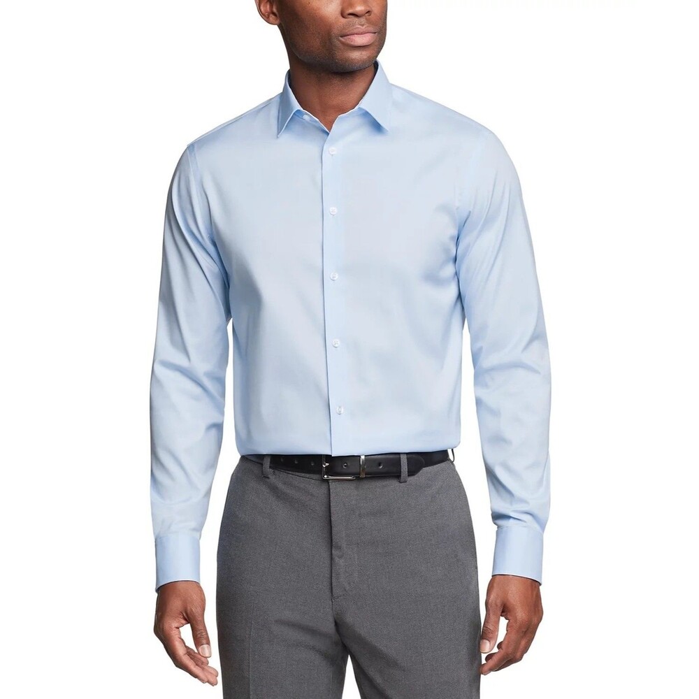 $108 NEW CALVIN KLEIN Mens 16 32/33 Blue Slim Fit Refined Cotton Dress Shirt